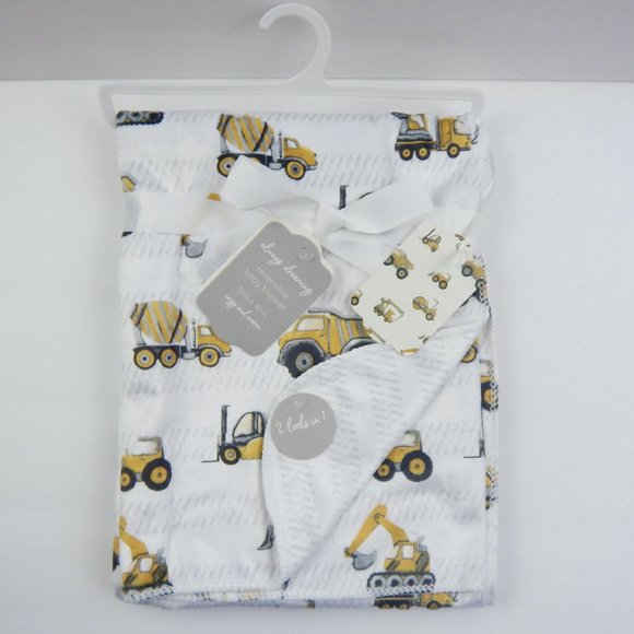 Construction Zone Dump Truck Baby Blanket Bulldozer Cement Tow Minky Lovey Soft - Picture 1 of 8